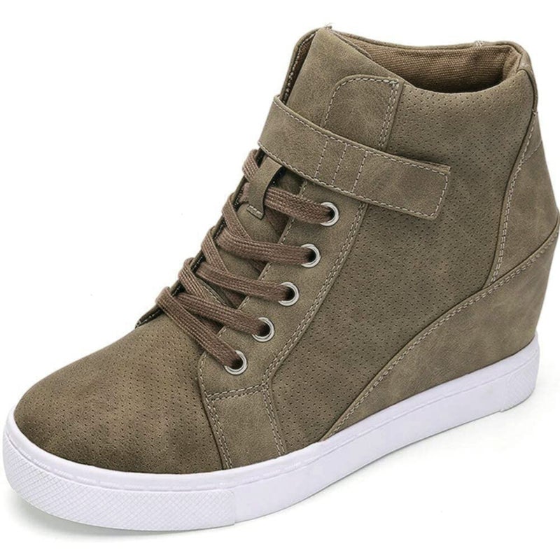 Athlefit Women's Lace Up Wedge Sneakers High Top Fashion Sneakers Ankle Booties Size 8 Brown - Image 1